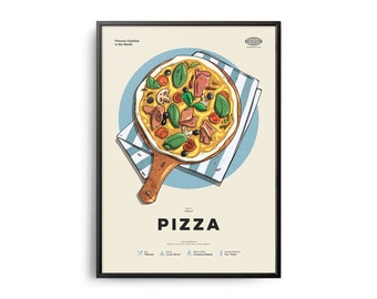 PIZZA Poster, Midcentury Pizza Print, Food Wall Art, Food Recipe Wall Decor, Retro Food Poster, Kitchen Decor, World Cuisine Poster, Gift