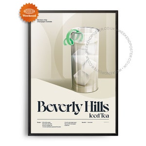 BEVERY HILLS ICE Tea Cocktail Poster, Cocktail Print, Cocktail Küchenkunst, Cocktailrezept Poster, Cocktail Geschenk Kunst, Retro