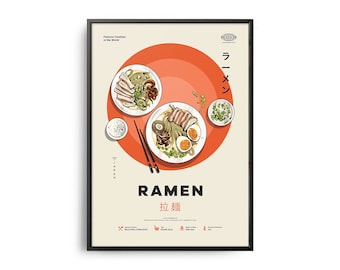 RAMEN Poster, Midcentury Ramen Print, Food Wall Art, Food Recipe Wall Decor, Retro Food Poster, Kitchen Decor, World Cuisine Poster, Gift