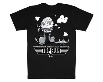 TOP BUN T-Shirt – Fun Movie Parody Tee – 100% Organic Cotton – Gift for Movie Buffs, Film Fans & Pop Culture Lovers