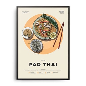 PAD THAI Poster, Midcentury Pad Thai Print, Food Wall Art, Food Recipe Wall Decor, Retro Food Poster, Kitchen Decor, World Cuisine Art, Gift