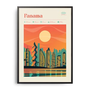 Stampa Panama di metà secolo, monumenti di Panama, attrazioni turistiche, poster di viaggio retrò, stampa Panama retrò, arte murale Panama, arredamento per la casa retrò