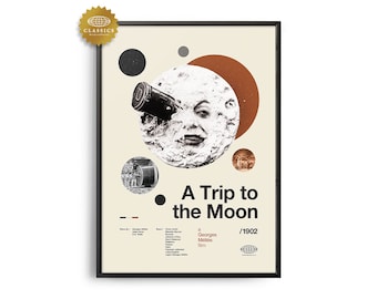 A Trip to the Moon Midcentury Movie Print, Retro Movie Poster, Midcentury Modern, Retro Movie Art, Best Movies of All Time, Classic Movie