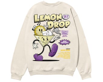 Felpa da cocktail LEMON DROP – Divertente pullover da cocktail – Elegante regalo per baristi e amanti dei drink – Cotone biologico – Guida ai cocktail