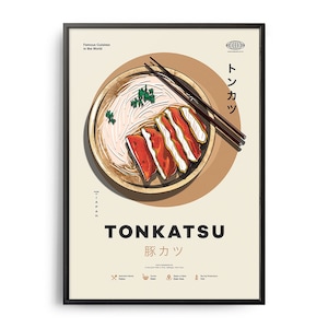TONKATSU Poster, Midcentury Tonkatsu Print, Food Wall Art, Food Recipe Wall Decor, Retro Food Poster, Kitchen Decor, World Cuisine, Gift Art