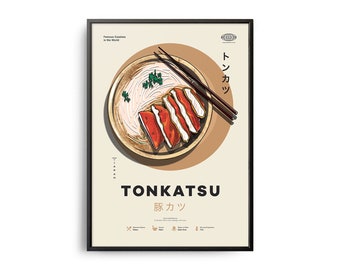 TONKATSU Poster, Midcentury Tonkatsu Print, Food Wall Art, Food Recipe Wall Decor, Retro Food Poster, Kitchen Decor, World Cuisine, Gift Art