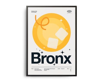 Midcentury Bronx Cocktail Poster, Bronx Cocktail Print, Cocktail Kitchen Art, Bronx Cocktail Recipe Poster, Bronx Cocktail Gift Art
