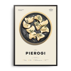 PIEROGI Poster, Midcentury Pierogi Print, Food Wall Art, Food Recipe Wall Decor, Retro Food Poster, Kitchen Decor, World Cuisine Print, Gift