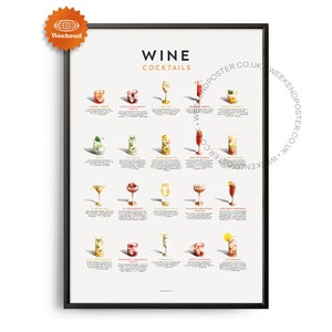 Midcentury Wine Cocktails Guide Poster, Wine Cocktails Print, Wine Cocktails Guide Kitchen Art, Cocktails Recipe Poster, Wine Cocktails Gift