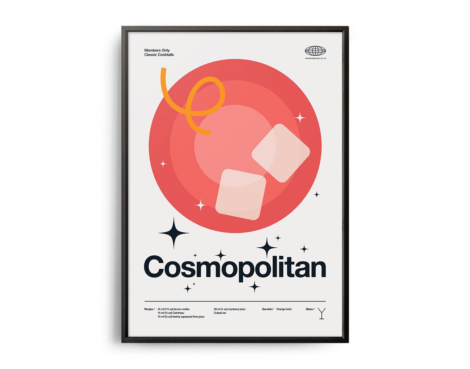 Midcentury Cosmopolitan Cocktail Poster, Cosmopolitan Cocktail Print, Cocktail Kitchen Art, Cosmopolitan Cocktail Recipe, Cocktail Gift Art