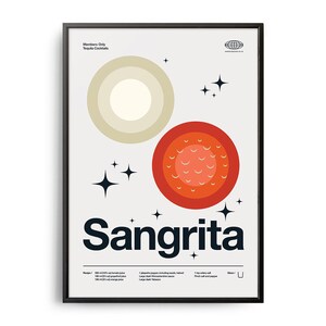 Midcentury Sangrita Cocktail Poster, Sangrita Cocktail Print, Cocktail Kitchen Art, Cocktail Recipe Poster, Sangrita Cocktail Gift Art