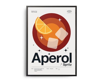 Midcentury Aperol Spritz Cocktail Poster, Aperol Spritz Cocktail Druck, Cocktail Küchenkunst, Cocktailrezept Poster, Cocktail Geschenk Kunst