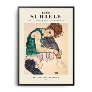 Egon Schiele Seated Woman with Legs Drawn Up Mid-Century Art Poster, Famous Paintings, Famous Artist Wall Decor, Museum Wall Art, Exhibition