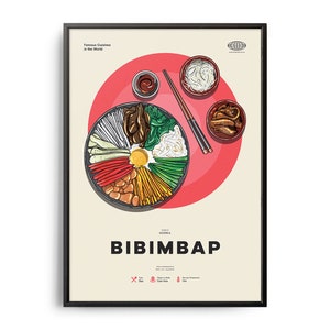 BIBIMBAP Poster, Midcentury Bibimbap Print, Food Wall Art, Food Recipe Wall Decor, Retro Food Poster, Kitchen Decor, World Cuisine, Gift