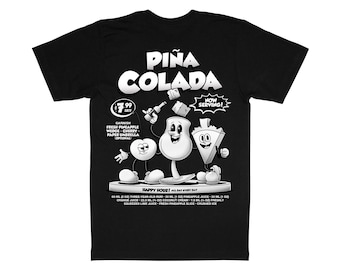 PIÑA COLADA T-Shirt – Black and White Tee for Cocktail Lovers – 100% Organic Cotton – Gift for Bartenders, Drink Enthusiasts & Party Fans