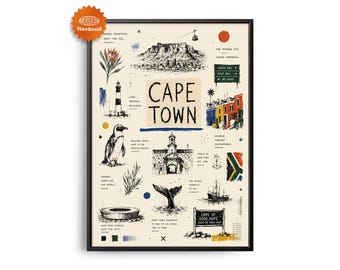 CAPE TOWN Travel Poster | Hand Drawn Illustration | City Wall Art | Travel Wall Decor | Home Decor | Gift for Travelers