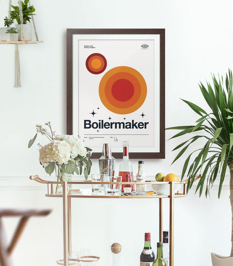 Boilermaker Text Midcentury Boilermaker Cocktail Poster, Boilermaker Cocktail Print ...