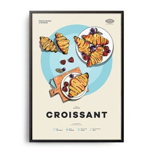 CROISSANT Poster, Midcentury Croissant Print, Food Wall Art, Food Recipe Wall Decor, Retro Food Poster, Kitchen Decor, World Cuisine, Gift