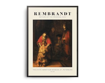 Rembrandt Return of the Prodigal Son Mid-Century Art Poster, Famous Painting, Famous Artist Wall Decor, Museum Wall Art, Exhibition Wall Art