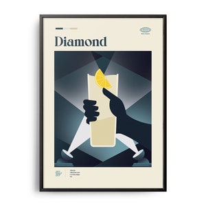 Diamant-Cocktail-Midcentury Poster, Cocktail-Rezept-Poster, Cocktail-Anleitung, Küchen-Cocktail-Wanddekoration, klassische Cocktails, Cocktailgeschenk