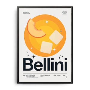 Midcentury Bellini Cocktail Poster, Bellini Cocktail Print, Cocktail Kitchen Art, Bellini Cocktail Recipe Poster, Bellini Cocktail Gift Art