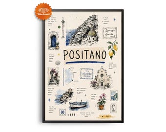 POSITANO Reiseposter | Handgezeichnete Illustration | Stadtbild für die Wand | Reise-Wanddeko | Wohndeko | Geschenk für Reisende