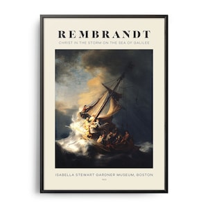Rembrandt Christ in the Storm on the Sea of Galilee Mid-Century Art Poster, Famous Painting, Famous Artist Wall Decor, Museum Wall Art
