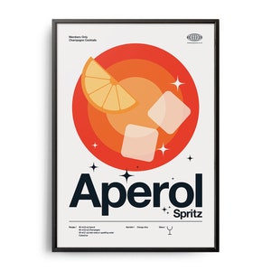 Midcentury Aperol Spritz Cocktail Poster, Aperol Spritz Cocktail Print, Cocktail Kitchen Art, Cocktail Recipe Poster, Cocktail Gift Art