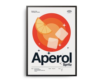Midcentury Aperol Spritz Cocktail Poster, Aperol Spritz Cocktail Druck, Cocktail Küchenkunst, Cocktailrezept Poster, Cocktail Geschenk Kunst