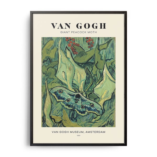 Van Gogh Giant Peacock Moth Mid-Century Art Poster, Famous Painting, Famous Artist Wall Decor, Museum Wall Art, Exhibition Wall Art