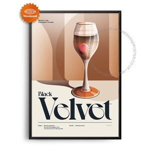 Póster de cóctel de terciopelo negro de mediados de siglo, impresión de cóctel de terciopelo negro, arte de cocina de cócteles, póster de recetas de cócteles, arte de regalo de cócteles, retro