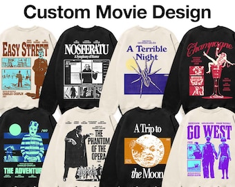 CUSTOM Retro Movie Sweatshirt – Personalised Halftone Film Design – Vintage-Inspired Pop Culture Crewneck – Unisex Style – Organic Cotton