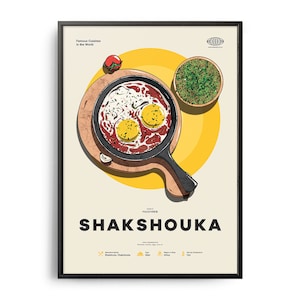 SHAKSHOUKA Poster, Midcentury Shakshouka Print, Food Wall Art, Food Recipe Wall Decor, Retro Food Poster, Kitchen Decor, World Cuisine, Gift