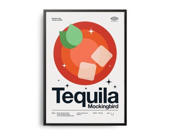 Midcentury Tequila Mockingbird Cocktail Poster, Tequila Mockingbird Cocktail Print, Cocktail Kitchen Art, Cocktail Recipe, Cocktail Gift