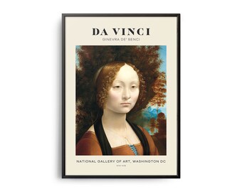 Da Vinci Portrait of Ginevra Benci Mid-Century Art Poster, Famous Paintings, Famous Artist Wall Decor, Museum Wall Art, Exhibition Wall Art