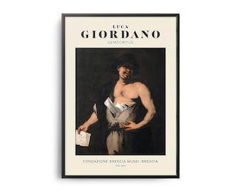 Luca Giordano Democritus Mid-Century Art Poster, Famous Painting, Famous Artist Wall Decor, Museum Wall Art, Exhibition Wall Art