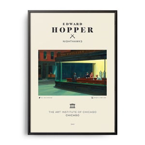 Edward Hopper Nighthawks Mid-Century Art Poster, Famous Paintings, Famous Artist Wall Decor, Museum Wall Art, Exhibition Wall Art