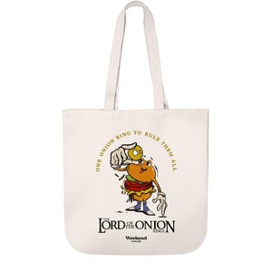 The Lord of the Onion Rings Organic Cotton Tote Bag – Funny Movie Parody – Reusable Bag – Eco-Friendly Shopper – Cinema Lover Gift