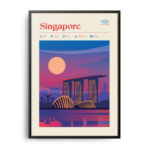 Midcentury Singapore Print, Monumentos de Singapur, Atracciones turísticas, Retro Travel Poster, Retro Singapore Print, Singapore Wall Art, Decoración