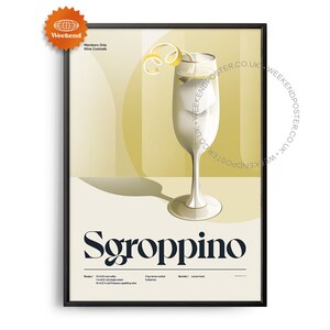 Midcentury Sgroppino Cocktail Poster, Sgroppino Cocktail Druck, Cocktail Küchenkunst, Cocktailrezept Poster, Cocktail Geschenk Kunst, Retro