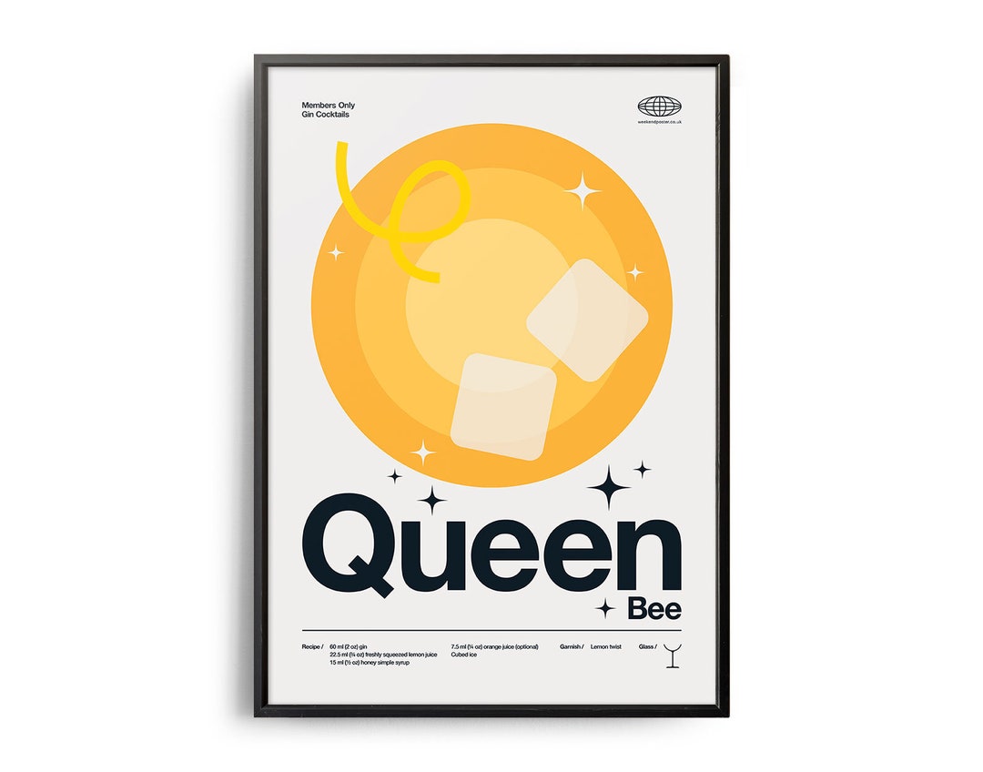 Midcentury Queen Bee Cocktail Poster, Queen Bee Cocktail Print