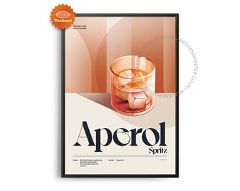 Midcentury Aperol Spritz Cocktail Poster, Aperol Spritz Cocktail Druck, Cocktail Küchenkunst, Cocktailrezept Poster, Cocktail Geschenk Kunst