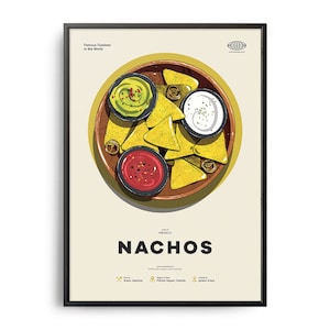 NACHOS Poster, Midcentury Nachos Print, Food Wall Art, Food Recipe Wall Decor, Retro Food Poster, Kitchen Decor, World Cuisine Poster, Gift