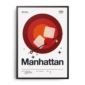 Midcentury Manhattan Cocktail Poster, Manhattan Cocktail Druck, Cocktail Küchenkunst, Cocktailrezept Poster, Manhattan Cocktail Geschenk Kunst