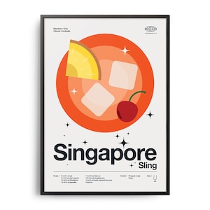 Midcentury Singapore Sling Cocktail Poster, Singapore Sling Cocktail Druck, Cocktail Küchenkunst, Cocktailrezept Poster, Cocktail Geschenk Art