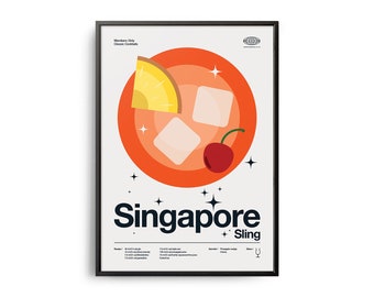 Midcentury Singapore Sling Cocktail Poster, Singapore Sling Cocktail Druck, Cocktail Küchenkunst, Cocktailrezept Poster, Cocktail Geschenk Art