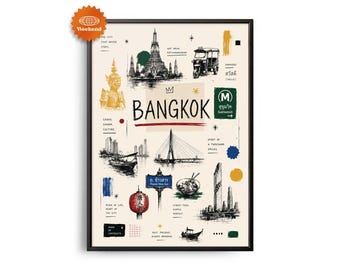 BANGKOK Travel Poster | Hand Drawn Illustration | City Wall Art | Travel Wall Decor | Home Decor | Gift for Travelers