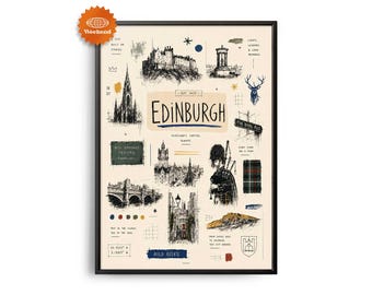 EDINBURGH Travel Poster | Hand Drawn Illustration | City Wall Art | Travel Wall Decor | Home Decor | Gift for Travelers