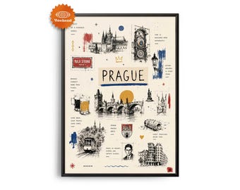Prag-Reiseposter | Handgezeichnete Illustration | Stadtbild für die Wand | Reise-Wanddeko | Wohndeko | Geschenk für Reisende