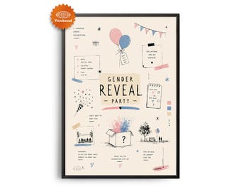 PERSONALIZED Gender Reveal Poster | Hand Drawn Gender Reveal Keepsake | Custom Gender Reveal Party Decor | Baby Reveal Gift
